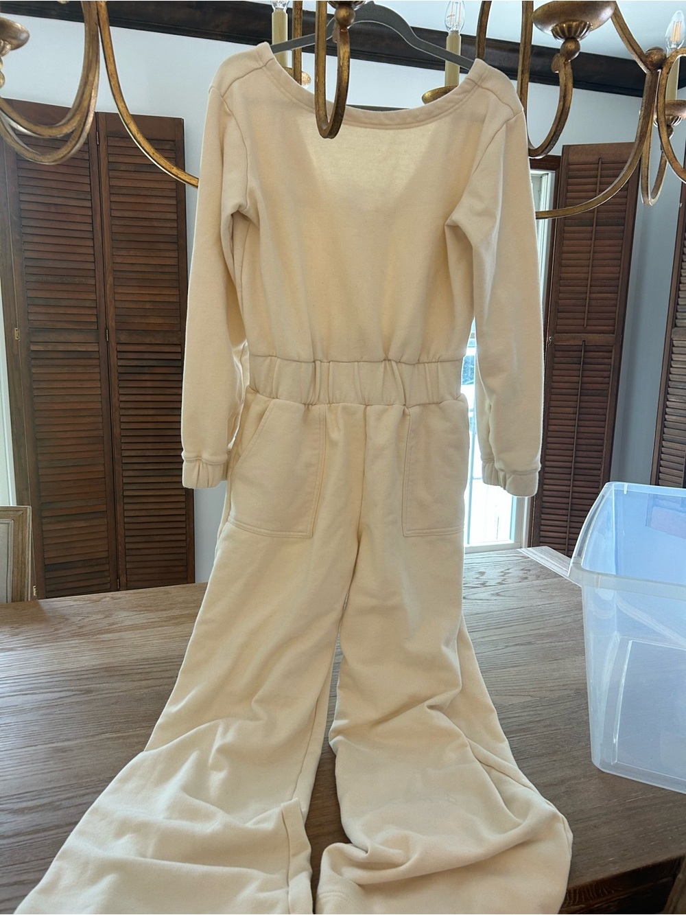 Vici Cream Long Sleeve Wide-Leg Jumpsuit with Elastic Waistband